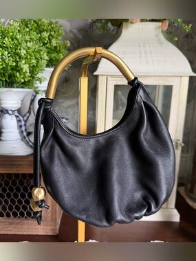 Madewell Black Leather Hobo Bag with Gold Handle